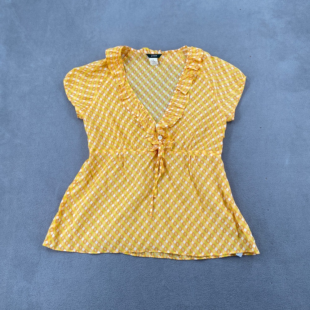 J.Crew Womens Yellow Silk Blend Ruffle V-Neck Empire Waist Blouse Top Size 2